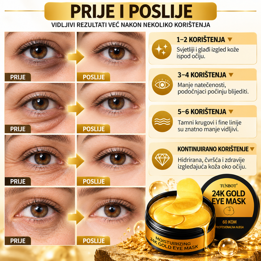 24K Gold & Kolagen Maske za Oči – Hidratacija, Anti-Age i Sjaj (60 kom)