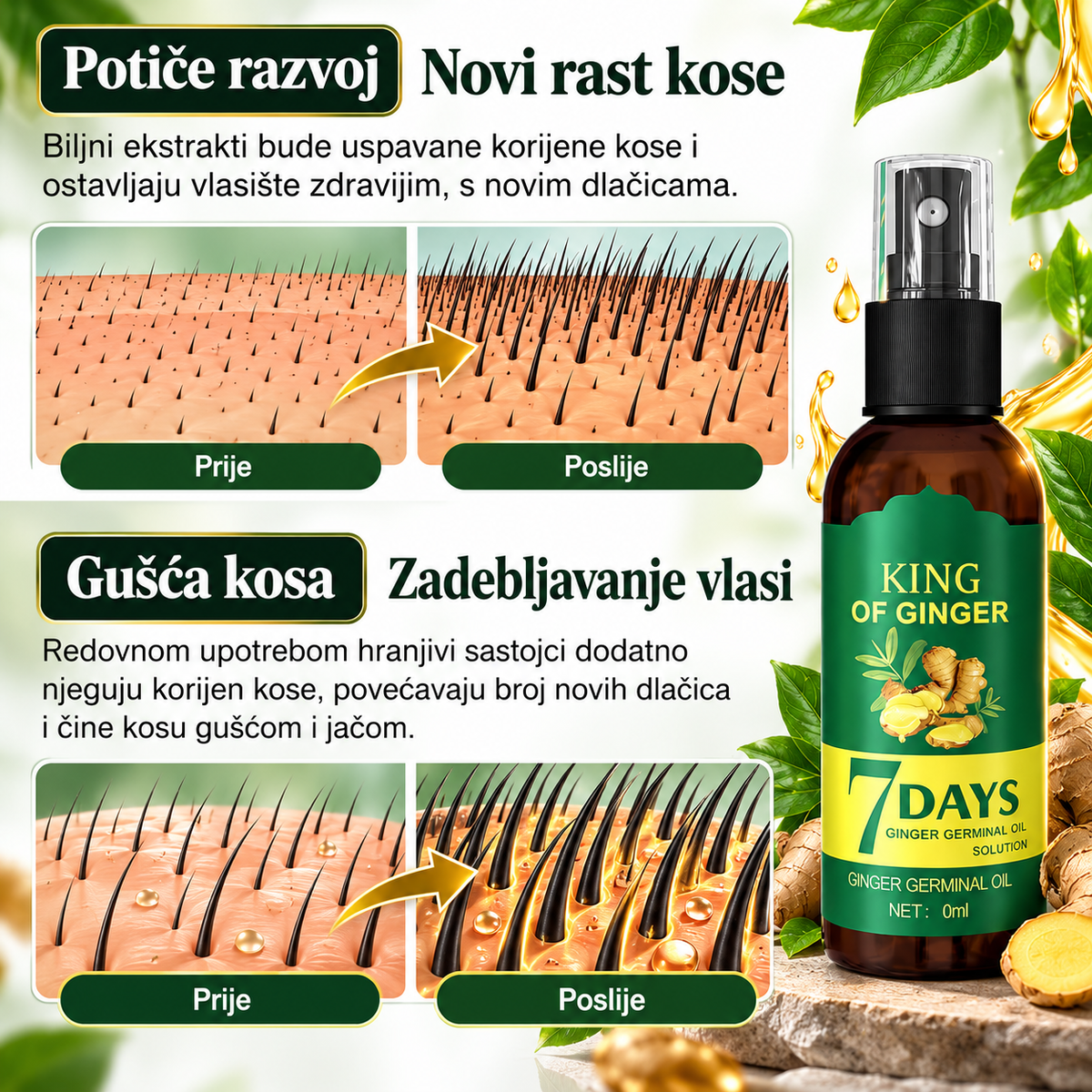 Serum za Rast Kose na Bazi Đumbira – Vidljivi Rezultati za 7 Dana