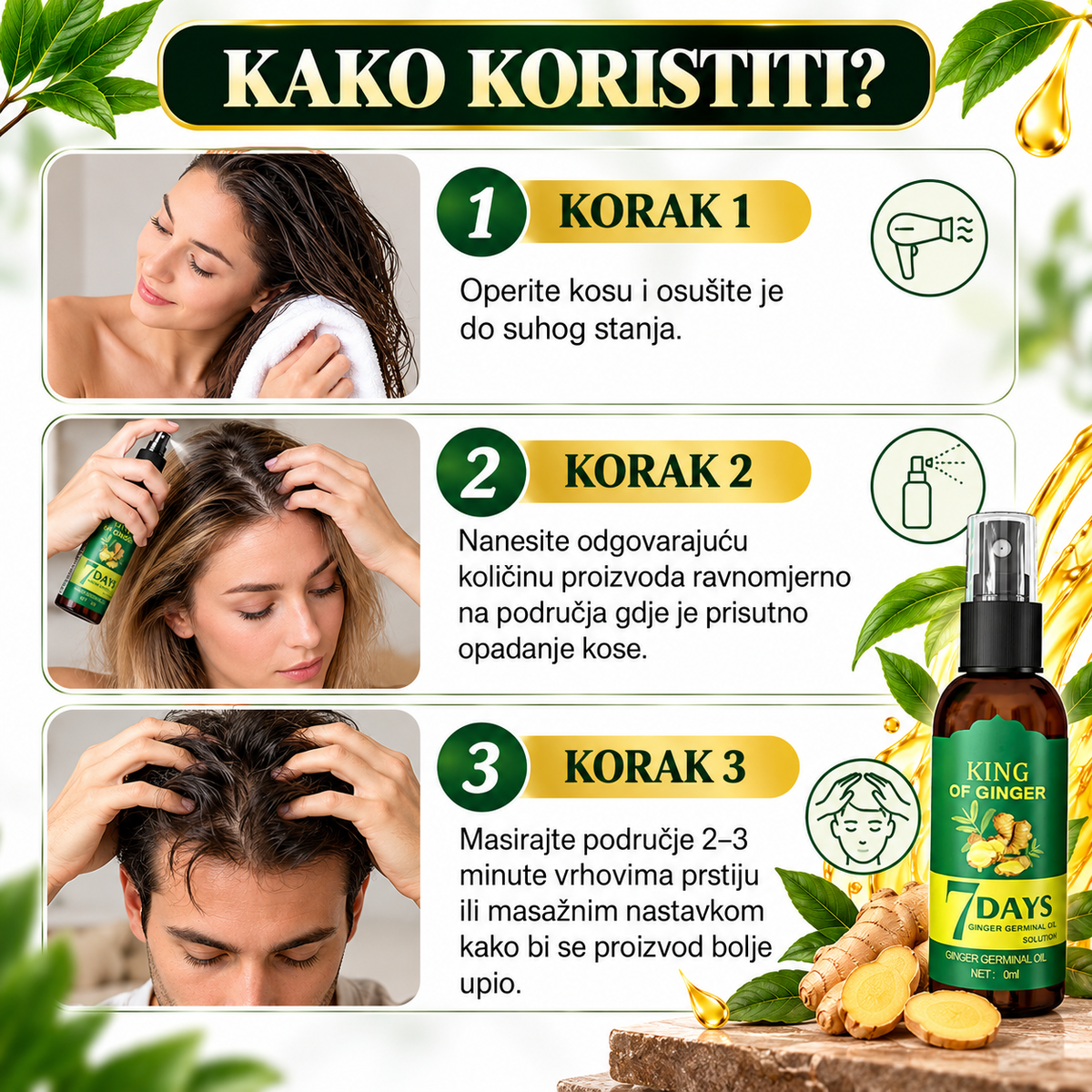 Serum za Rast Kose na Bazi Đumbira – Vidljivi Rezultati za 7 Dana