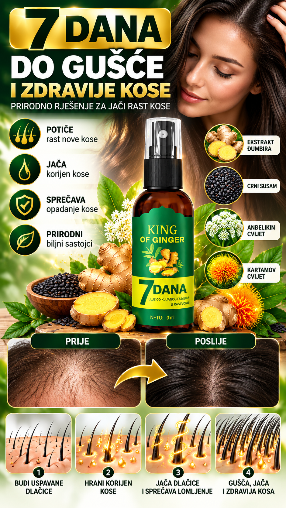 Serum za Rast Kose na Bazi Đumbira – Vidljivi Rezultati za 7 Dana
