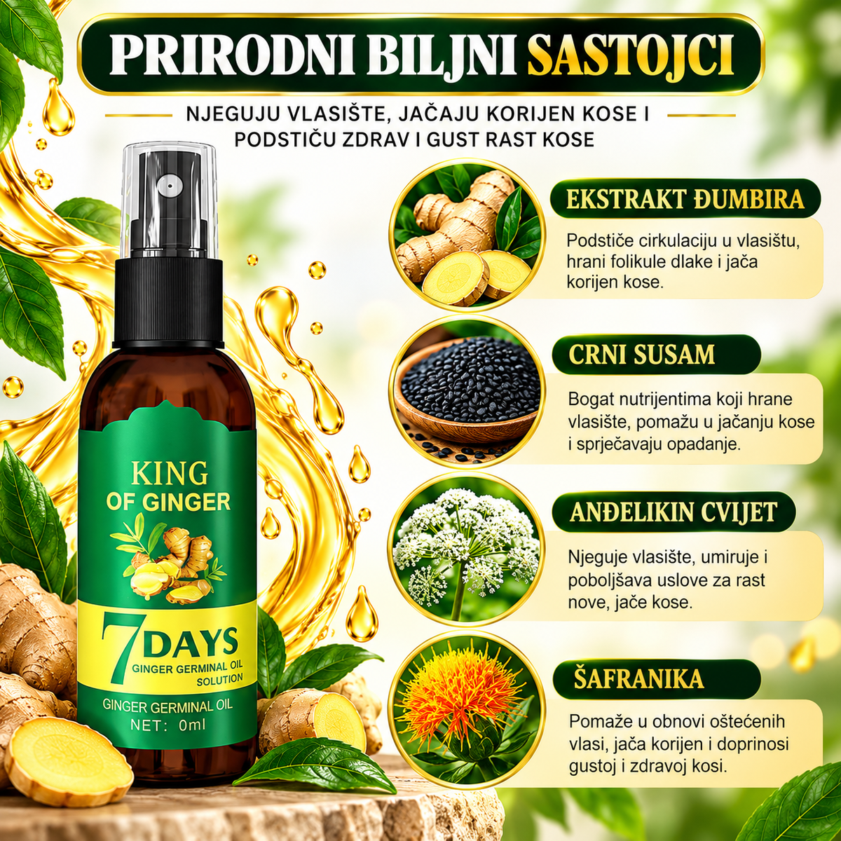 Serum za Rast Kose na Bazi Đumbira – Vidljivi Rezultati za 7 Dana